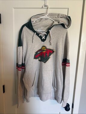 NHL Minnesota Wild Gray Hoodie with Laces Tie
